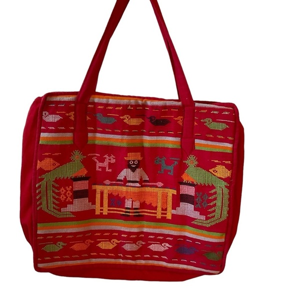Vintage. Cottage Industry Guatemala. Large tote. Fabric. Zippered . - Picture 1 of 7